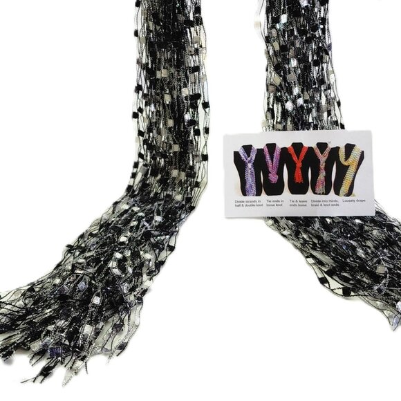 Black and Silver Ribbon Scarf Ladder Necklace NEW - Picture 5 of 6